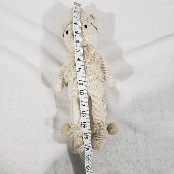 CUDDLE + KIND Handmade Cream Stella The Polar Bear Hand Knit Cotton Stuffy 16" - Picture 10 of 11